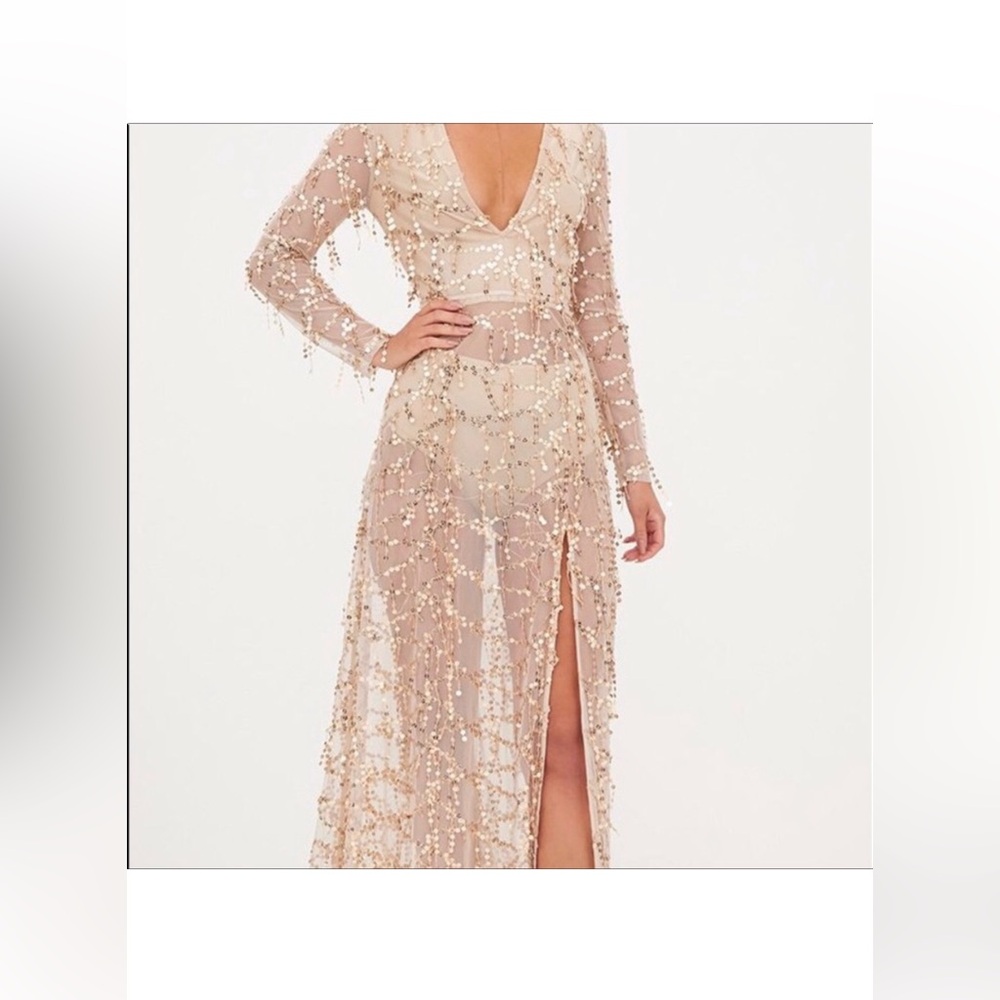 Gold sequin sheer dress
